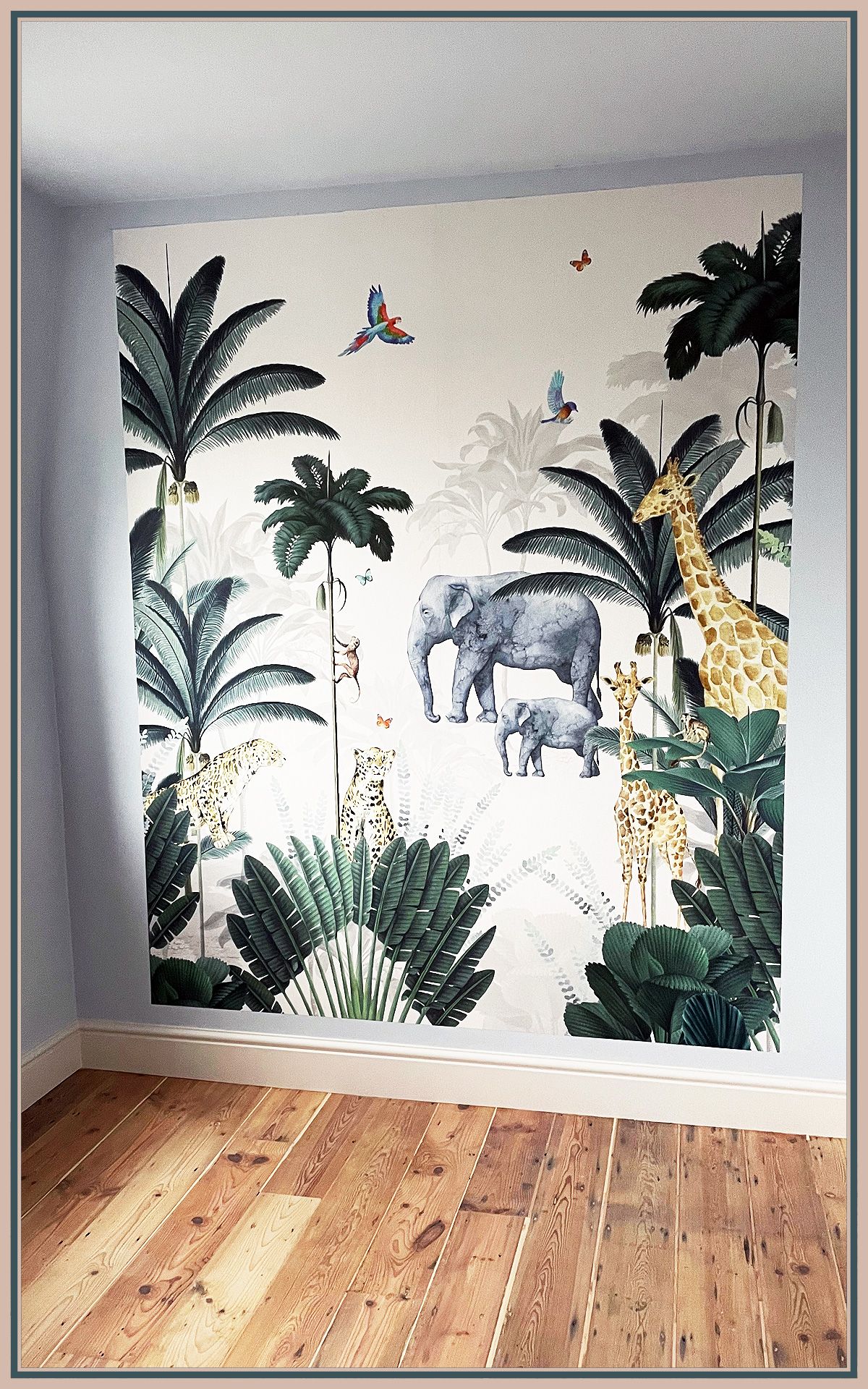 Custom jungle mural installed as a feature wall